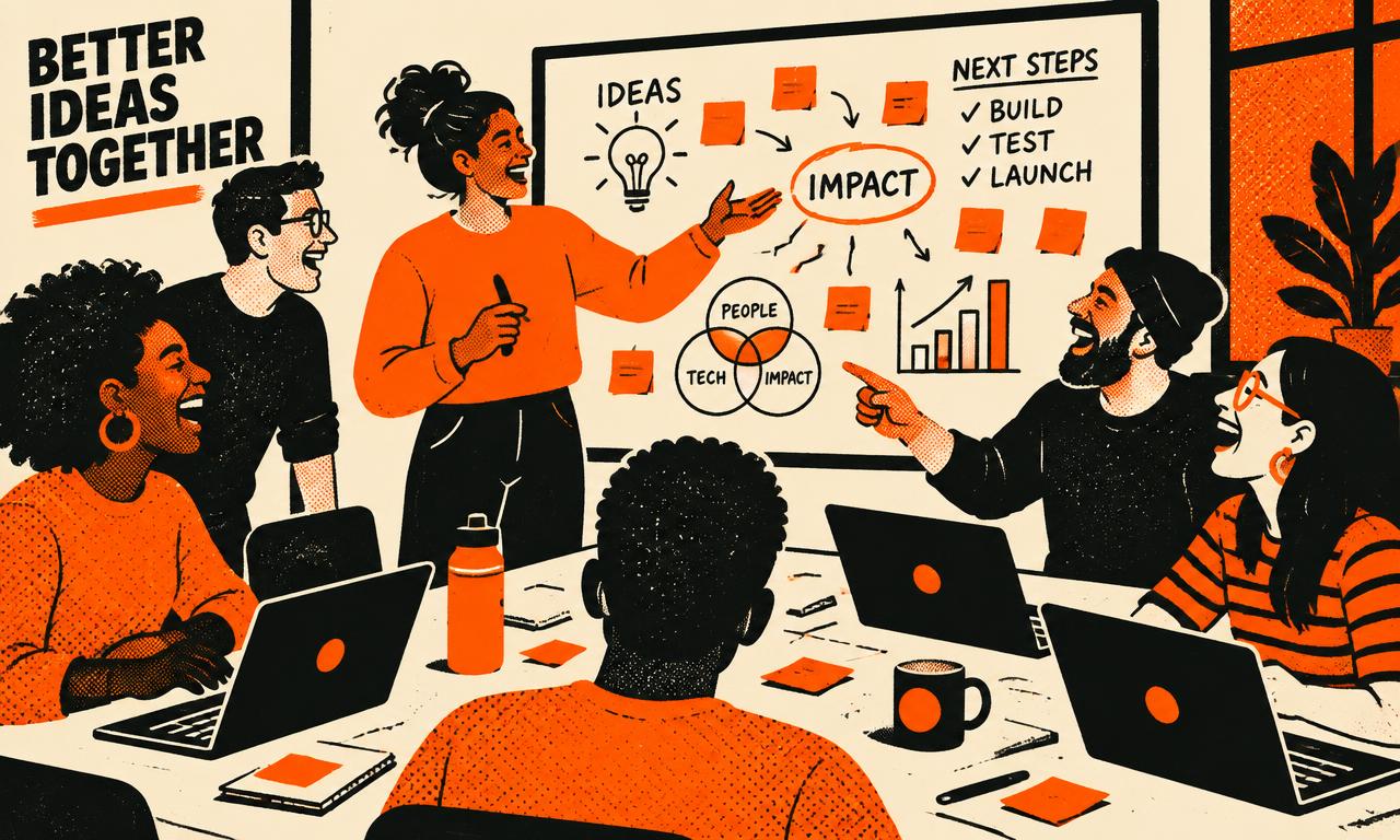 Illustration of a group of church marketers presenting and working together around a table
